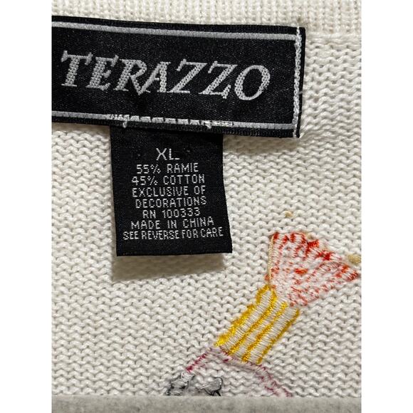 Terrazzo beaded embroidery parrot Bird Short Sleeve Button Sweater top Womens XL - Picture 6 of 11